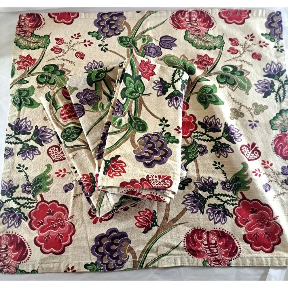 Target Home Cloth Napkins Set Of 4 Beige Lotus Floral Jacobean Cotton Boho